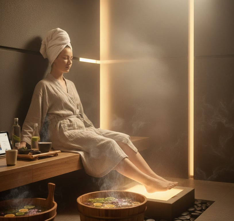 En dyp velværeguide til fotmassasje i et svettedamprom